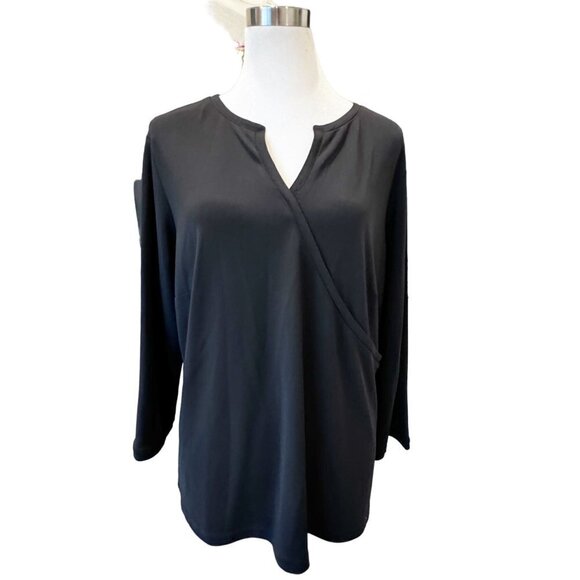 Talbots Plus Size‎ X Slinky Top Surplice Faux Wrap Black Wrinkle Free Capsule - Picture 1 of 9